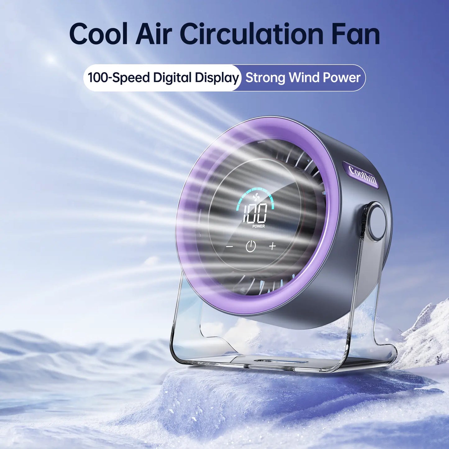 Coolhill Desktop Fan Turbo Table Fan 100 Speeds LED