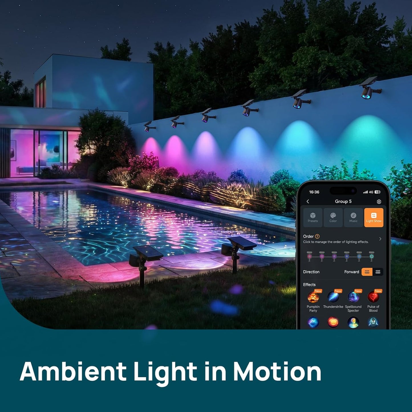 Linkind Smart Solar Spotlights SL6C with Dual-Ring Lighting(App&Voice Control, 16 Million Color, IP66 Waterproof)
