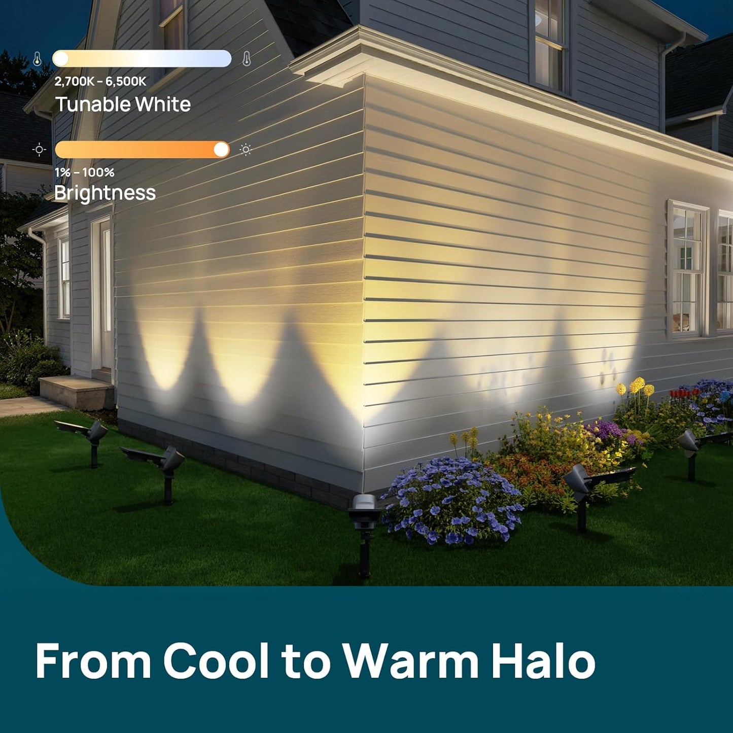 Linkind Smart Solar Spotlights SL6C with Dual-Ring Lighting(App&Voice Control, 16 Million Color, IP66 Waterproof)