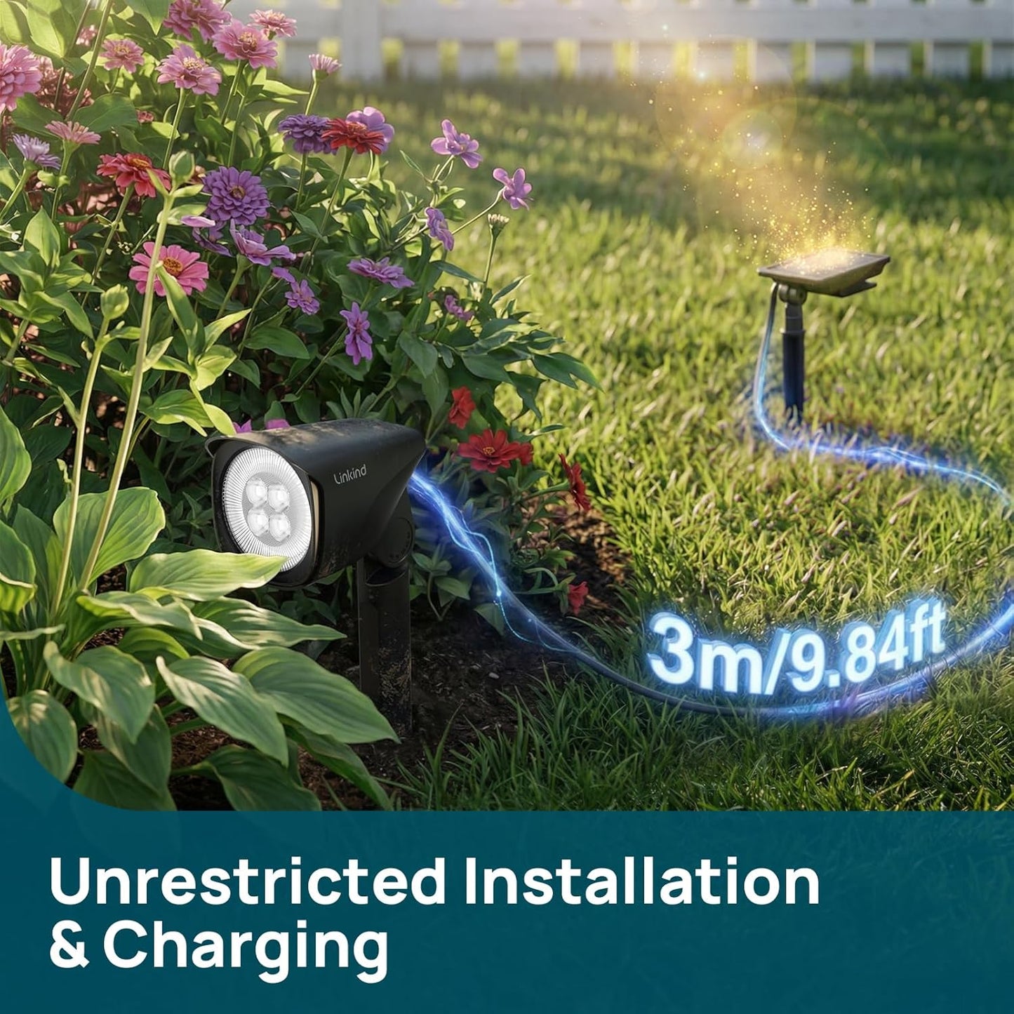 Linkind Smart Solar Spotlights SL6C with Dual-Ring Lighting(App&Voice Control, 16 Million Color, IP66 Waterproof)