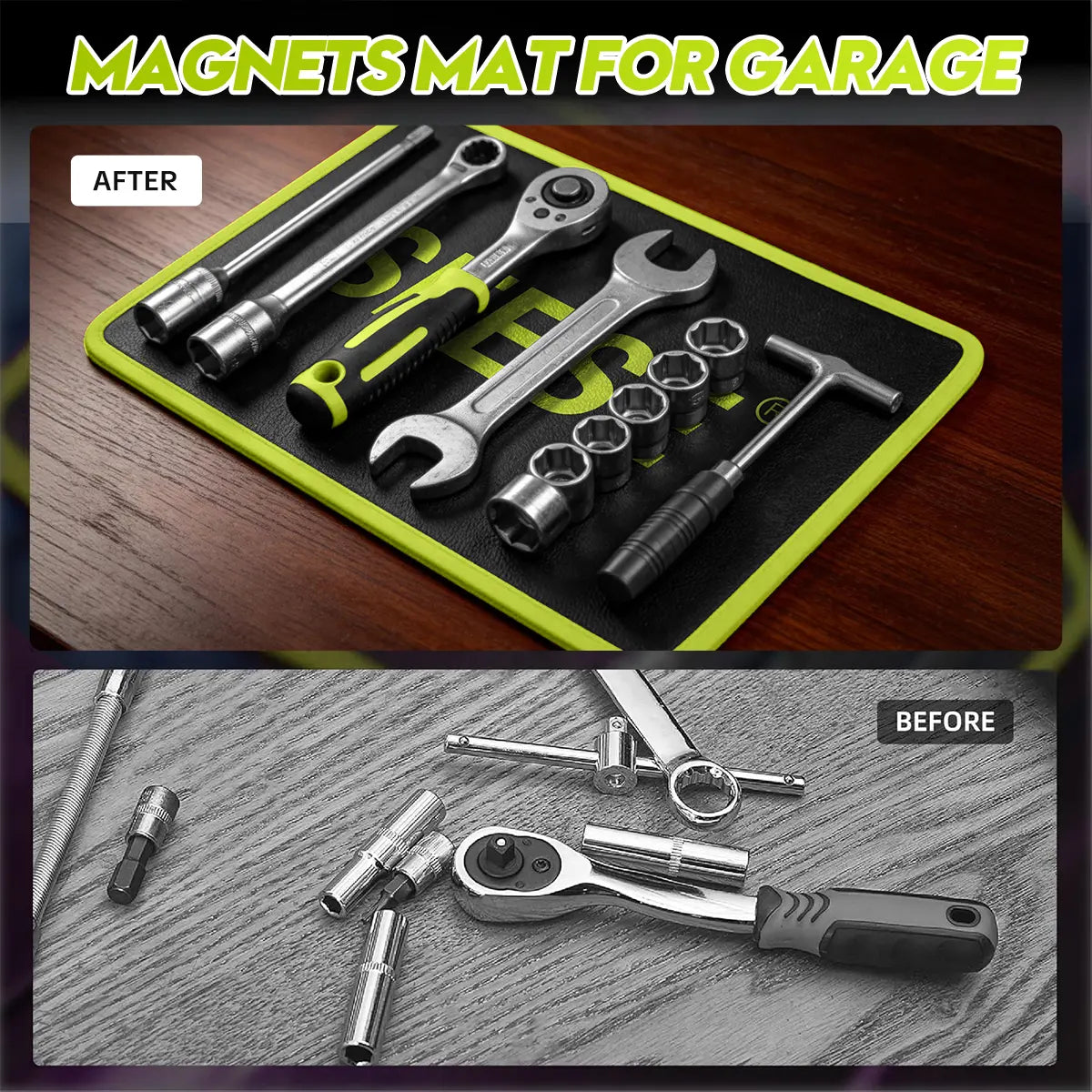 Seese 3PC Flexible Magnetic Tool Mat & Tray Holder for Garage