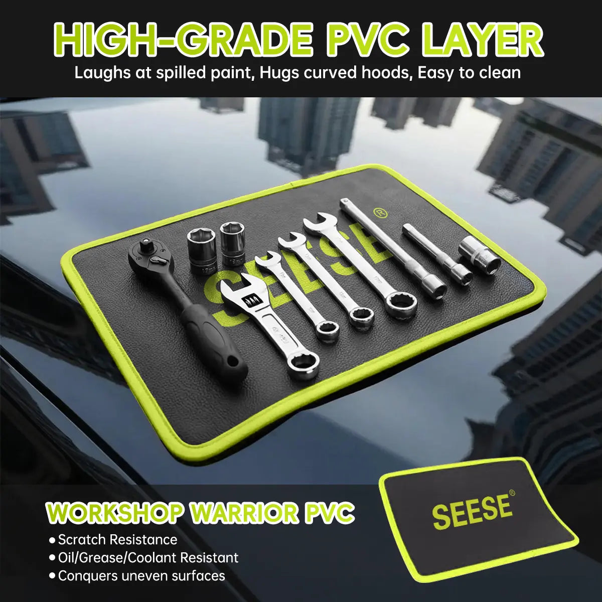Seese 3PC Flexible Magnetic Tool Mat & Tray Holder for Garage